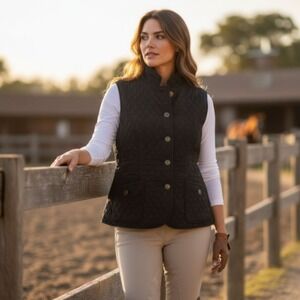 Talbots Quilted Riding‎ Vest Black Gold Buttons Equestrian Classic Fit Petite S